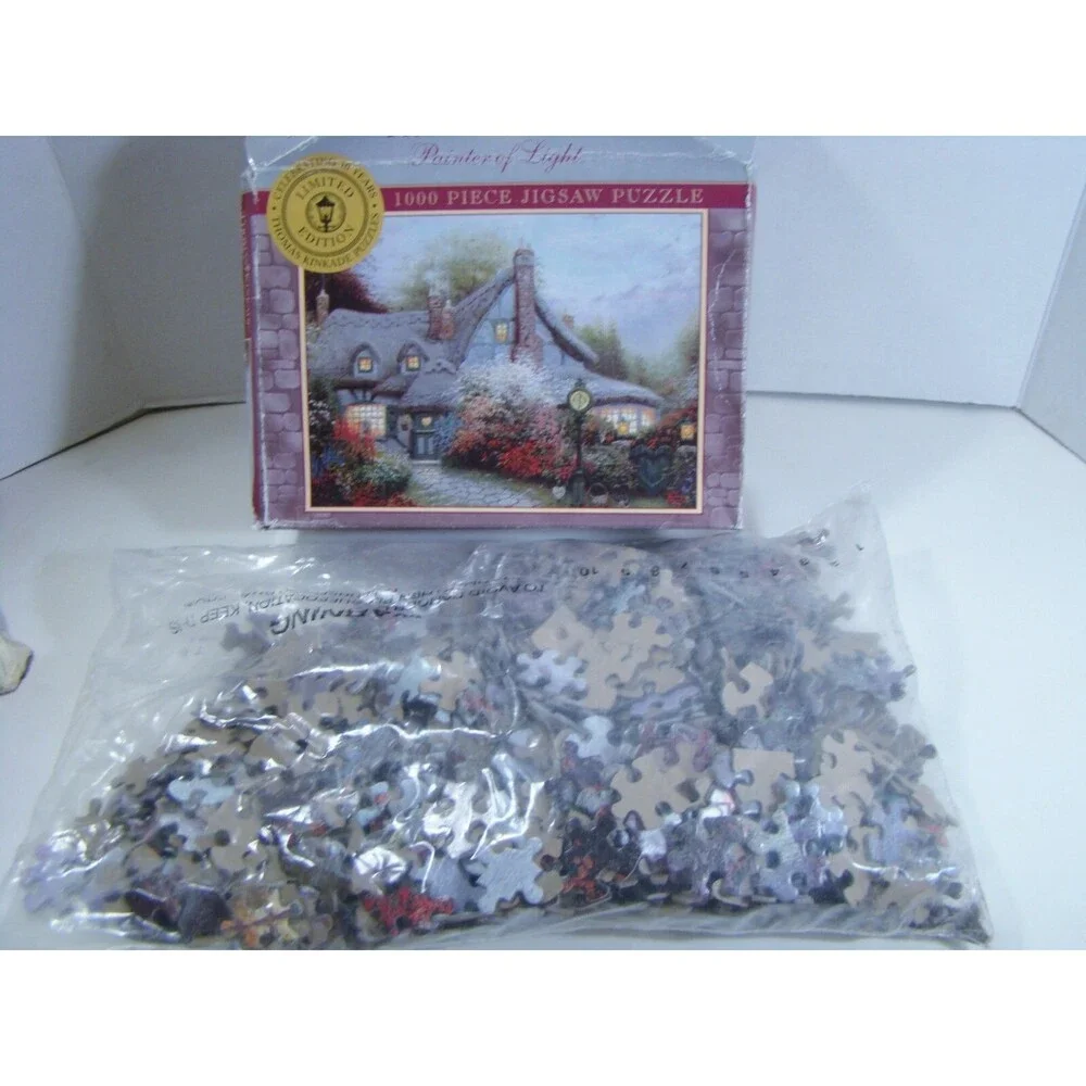 Thomas Kinkade Puzzle Sweetheart Cottage Flower Street Clock 1000 Piece Jigsaw